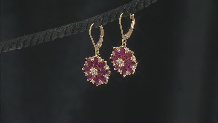 Lab Created Ruby With White Lab Created Sapphire 18k Yellow Gold Over Silver Earrings 3.60ctw Video Thumbnail