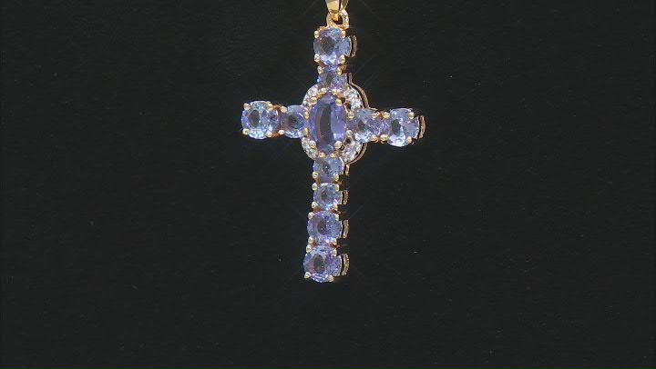 Blue Tanzanite With White Zircon 18k Yellow Gold Over Sterling Silver Pendant With Chain 2.02ctw Video Thumbnail