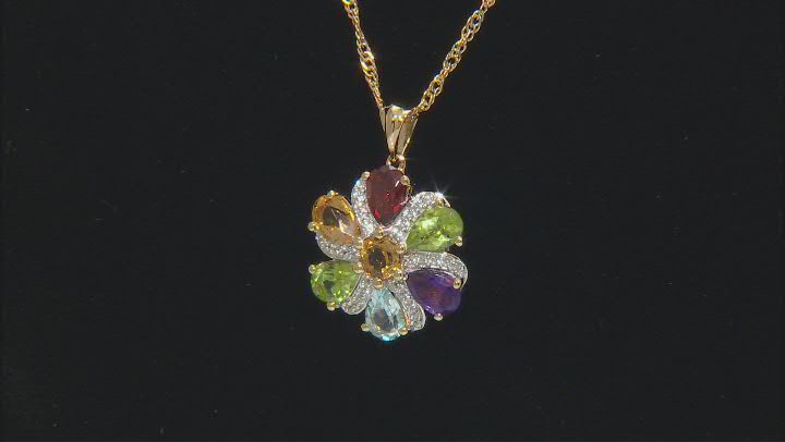 Multi-Gemstone With White Zircon 18k Yellow Gold Over Sterling Silver Pendant With Chain 2.74ctw Video Thumbnail