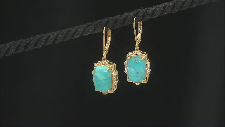 Kingman Turquoise With White Zircon 18k Yellow Gold Over Sterling Silver Earrings 0.14ctw Video Thumbnail