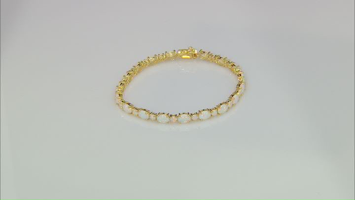 White Lab Created Opal 18k Yellow Gold Over Sterling Silver Bracelet Video Thumbnail