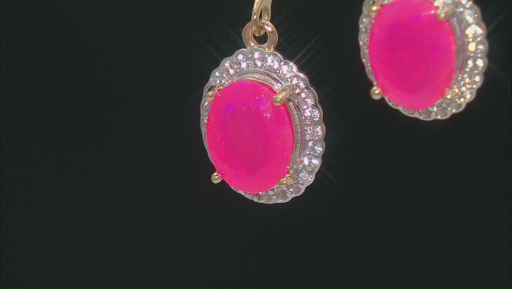 Pink Ethiopian Opal With White Zircon 18k Yellow Gold Over Sterling Silver Earrings 1.99ctw Video Thumbnail