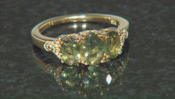 Green Moldavite 18k Yellow Gold Over Sterling Silver Ring 1.14ctw Video Thumbnail