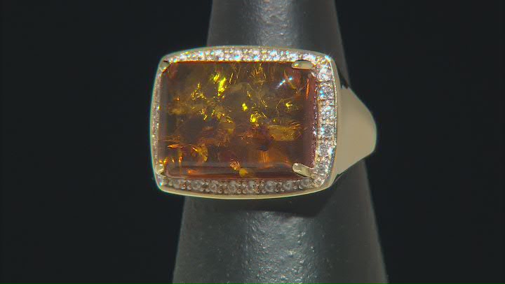 Amber With White Zircon 18k Yellow Gold Over Sterling Silver Ring 0.24ctw Video Thumbnail