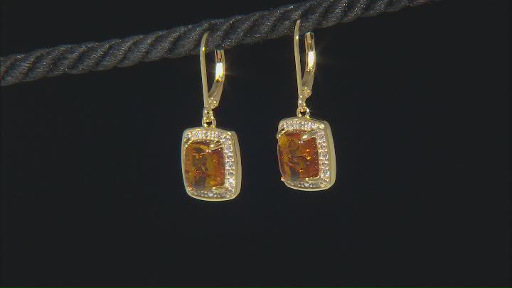 Amber With White Zircon 18k Yellow Gold Over Sterling Silver Earrings 0.17ctw Video Thumbnail
