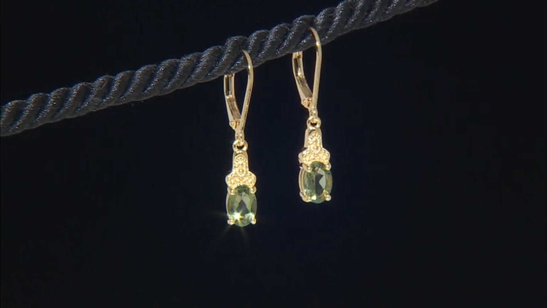 Moldavite 18k Yellow Gold Over Sterling Silver Earrings 1.05ctw Video Thumbnail