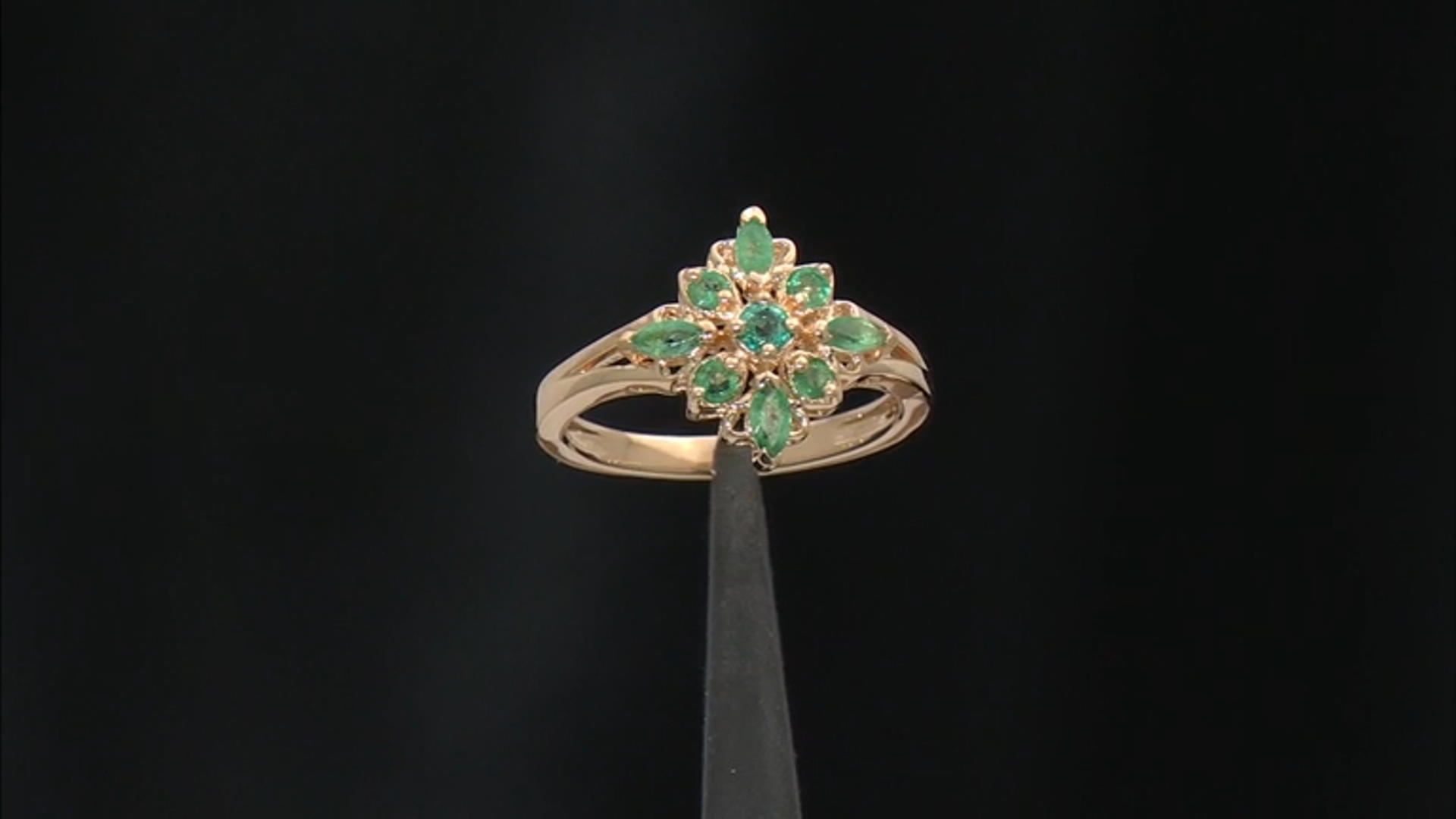 Emerald 18k Yellow Gold Over Sterling Silver Ring 0.53ctw Video Thumbnail