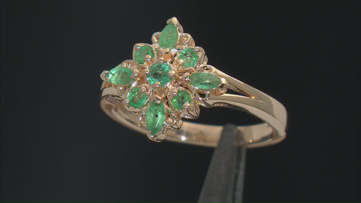 Emerald 18k Yellow Gold Over Sterling Silver Ring 0.53ctw Video Thumbnail