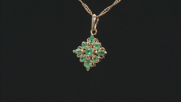 Emerald 18k Yellow Gold Over Sterling Silver Pendant With Chain 0.53ctw Video Thumbnail