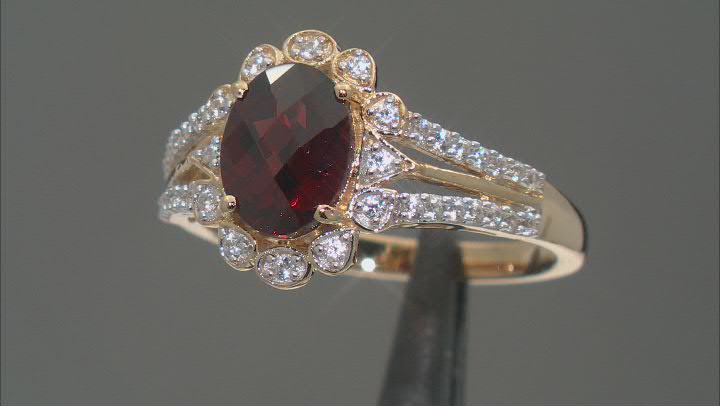 Garnet With White Zircon 18k Yellow Gold Over Sterling Silver Ring 2.46ctw Video Thumbnail