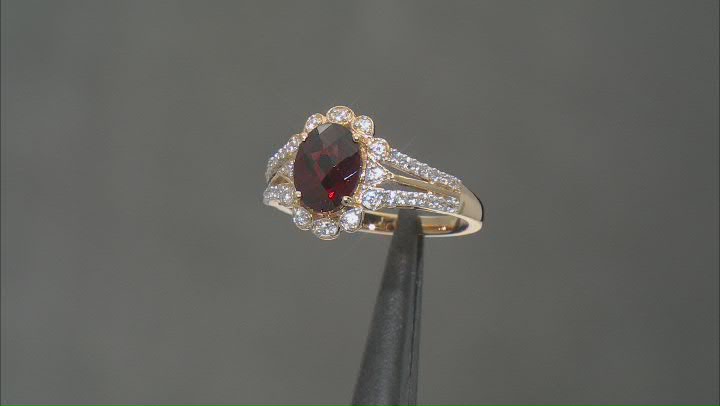 Garnet With White Zircon 18k Yellow Gold Over Sterling Silver Ring 2.46ctw Video Thumbnail