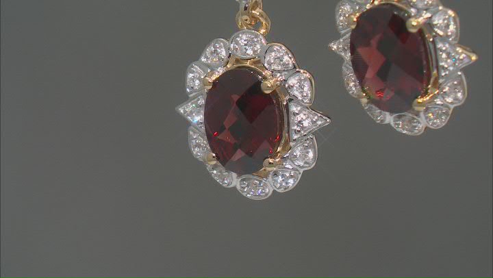 Garnet With White Zircon 18k Yellow Gold Over Sterling Silver Earrings 3.00ctw Video Thumbnail