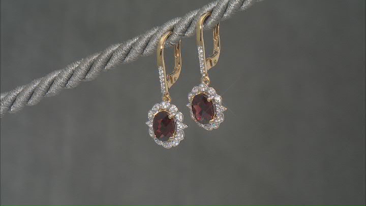 Garnet With White Zircon 18k Yellow Gold Over Sterling Silver Earrings 3.00ctw Video Thumbnail