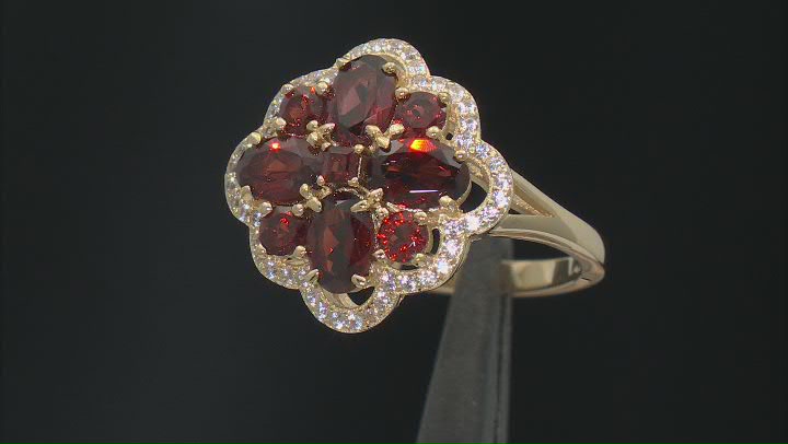 Red Garnet With White Zircon 18k Yellow Gold Over Sterling Silver Ring 2.64ctw Video Thumbnail