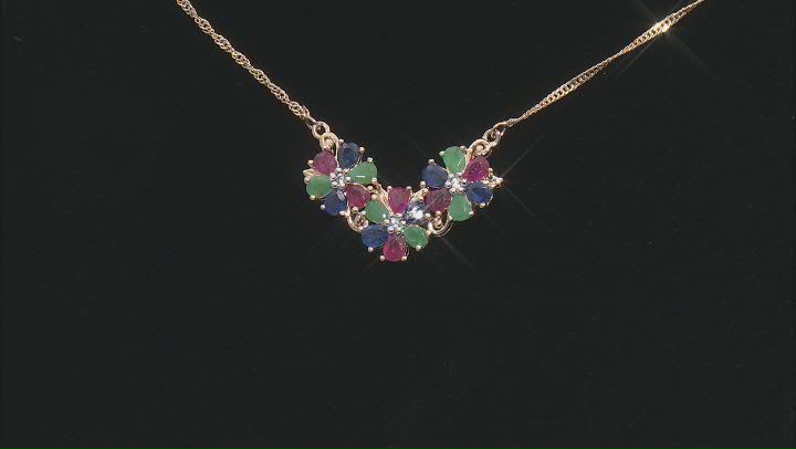 Mahaleo(R)Ruby, Mahaleo(R) Sapphire, Emerald and Zircon 18k Yellow Gold Over Silver Necklace 0.58ctw Video Thumbnail