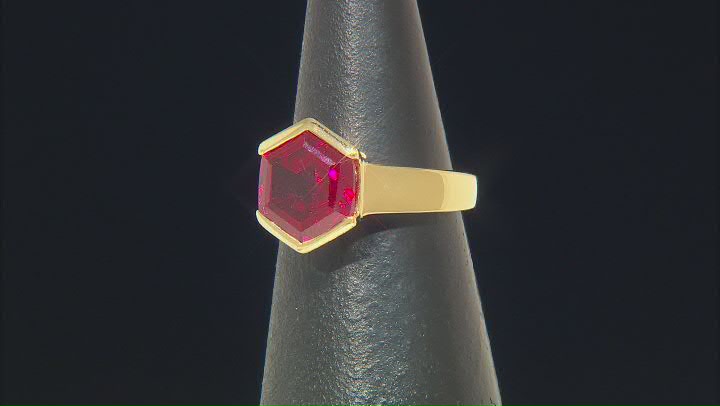 Lab Created Ruby 18k Yellow Gold Over Sterling Silver Ring 4.50ct Video Thumbnail