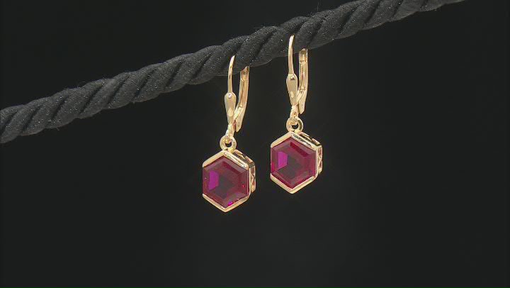 Lab Created Ruby 18k Yellow Gold Over Sterling Silver Earrings 4.86ctw Video Thumbnail