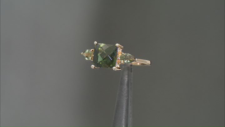 Green Moldavite 18k Yellow Gold Over Sterling Silver Ring 1.81ctw Video Thumbnail