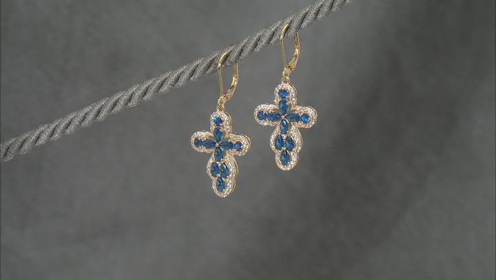 White Lab Sapphire With Blue Lab Spinel 18k Yellow Gold Over Sterling Silver Earrings 4.84ctw Video Thumbnail