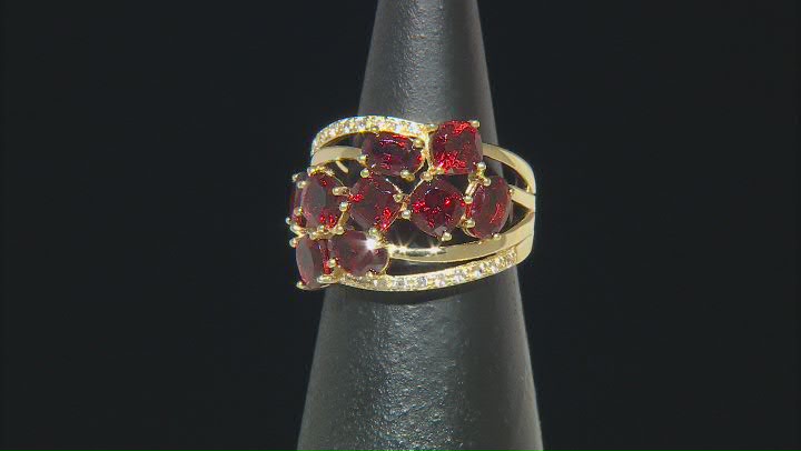 Red Garnet With White Zircon 18k Yellow Gold Over Sterling Silver Ring 5.56ctw Video Thumbnail
