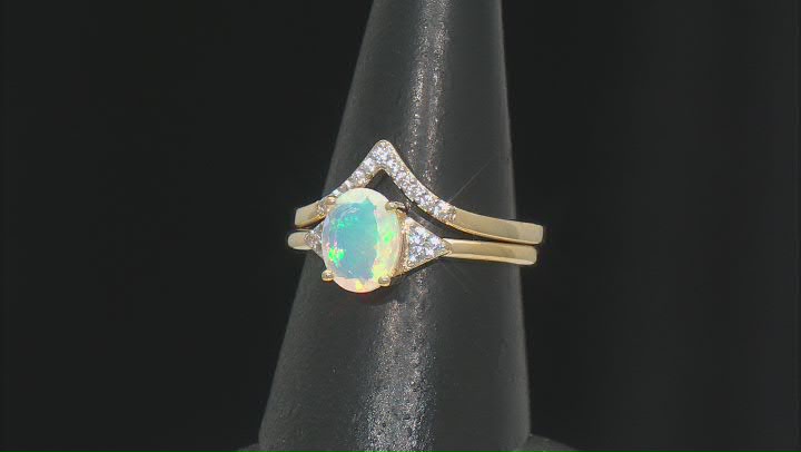 Ethiopian Opal With White Zircon 18k Yellow Gold Over Sterling Silver Ring Set Of Two 1.27ctw Video Thumbnail