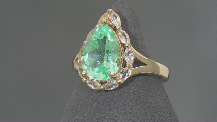 Green Lab Spinel With White Lab Sapphire 18k Yellow Gold Over Sterling Silver Ring 3.57ctw Video Thumbnail