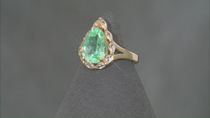 Green Lab Spinel With White Lab Sapphire 18k Yellow Gold Over Sterling Silver Ring 3.57ctw Video Thumbnail