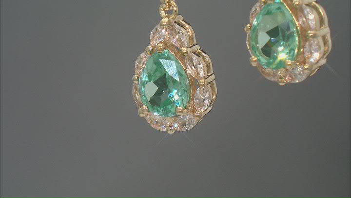 Green Lab Spinel With White Lab Sapphire 18k Yellow Gold Over Sterling Silver Earrings 8.16ctw Video Thumbnail