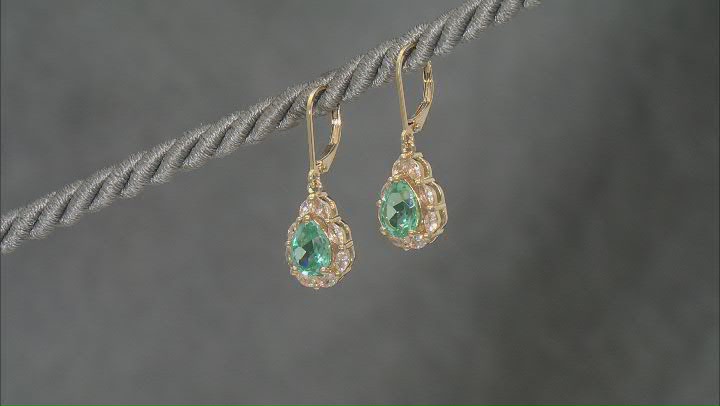 Green Lab Spinel With White Lab Sapphire 18k Yellow Gold Over Sterling Silver Earrings 8.16ctw Video Thumbnail
