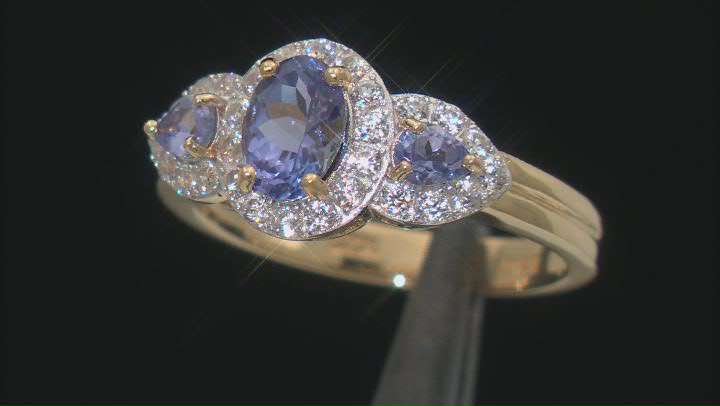 Tanzanite With White Zircon 18k Yellow Gold Over Sterling Silver Ring 1.35ctw Video Thumbnail