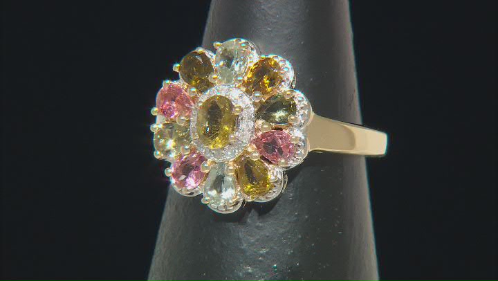 Multi Color Tourmaline With White Diamond 18k Yellow Gold Over Sterling Silver Ring 1.77ctw Video Thumbnail