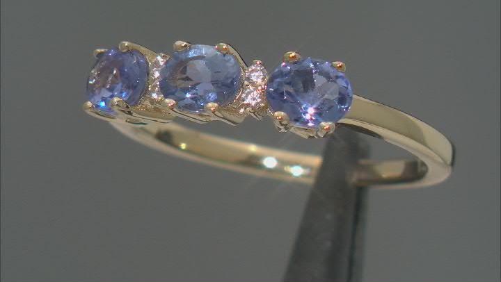 Blue Tanzanite With White Zircon 18k Yellow Gold Over Sterling Silver Ring 0.91ctw Video Thumbnail