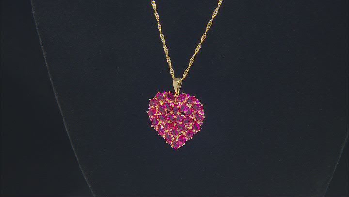Lab Created Ruby 18k Yellow Gold Over Sterling Silver Pendant With Chain 5.27ctw Video Thumbnail