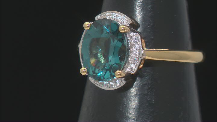 Teal Lab Created Spinel With White Zircon 18k Yellow Gold Over Sterling Silver Ring 2.95ctw Video Thumbnail
