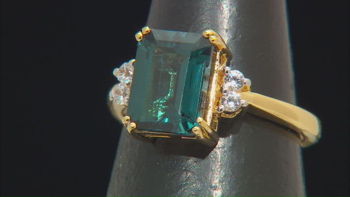 Teal Lab Created Spinel With White Zircon 18k Yellow Gold Over Sterling Silver Ring 3.71ctw Video Thumbnail