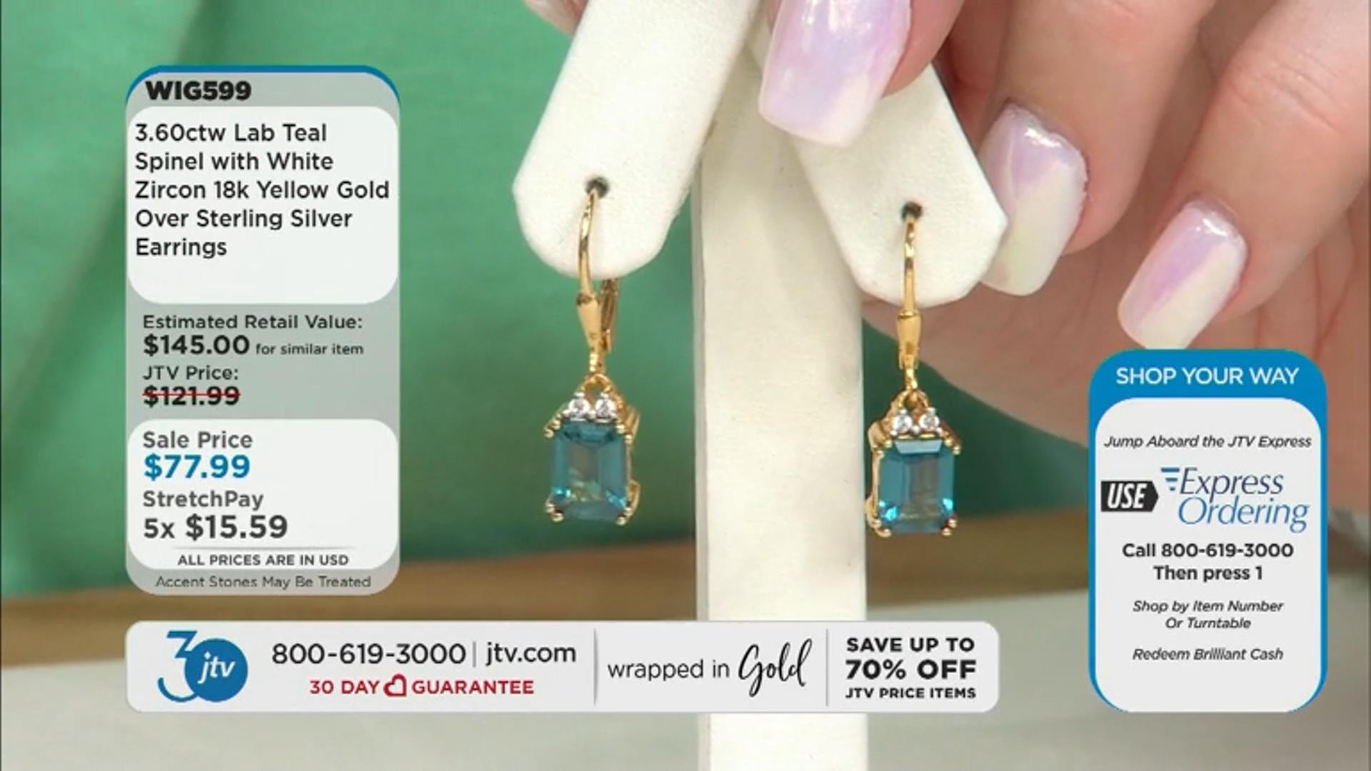 Teal Lab Created Spinel With White Zircon 18k Yellow Gold Over Sterling Silver Earrings 3.67ctw Video Thumbnail