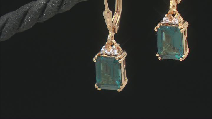 Teal Lab Created Spinel With White Zircon 18k Yellow Gold Over Sterling Silver Earrings 3.67ctw Video Thumbnail