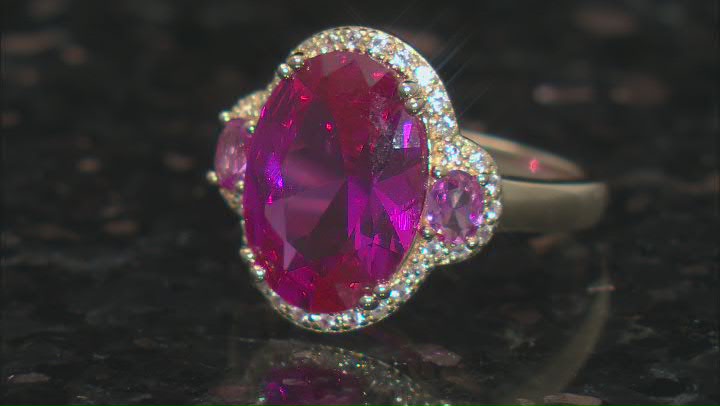 Pink Lab Sapphire With White Lab Sapphire 18k Yellow Gold Over Sterling Silver Ring 9.69ctw Video Thumbnail