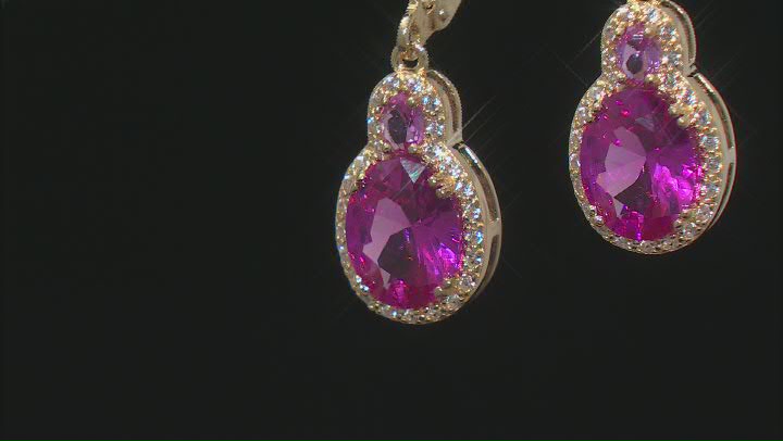 Pink Lab Sapphire With White Lab Sapphire 18k Yellow Gold Over Sterling Silver Earrings 6.11ctw Video Thumbnail