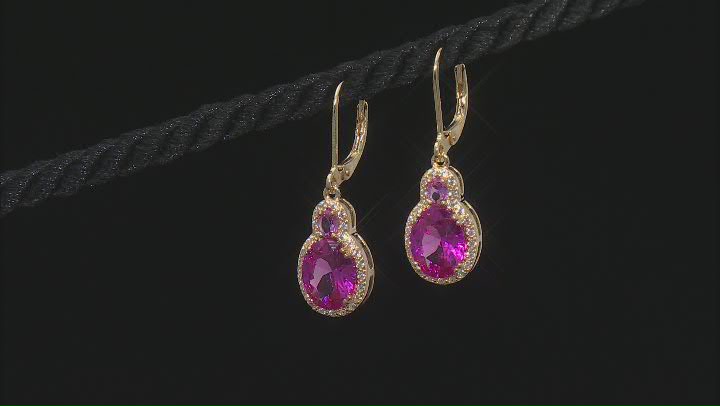 Pink Lab Sapphire With White Lab Sapphire 18k Yellow Gold Over Sterling Silver Earrings 6.11ctw Video Thumbnail