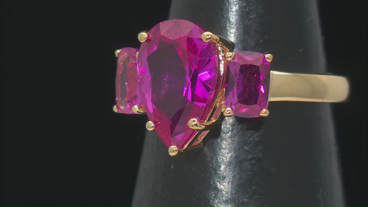 Pink Lab Created Sapphire 18k Yellow Gold Over Sterling Silver Ring Video Thumbnail