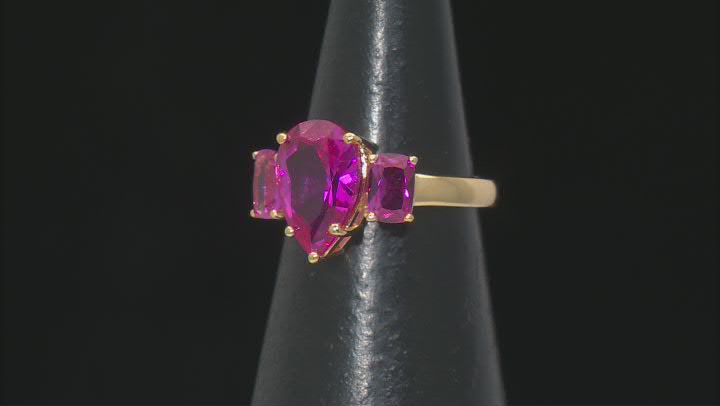Pink Lab Created Sapphire 18k Yellow Gold Over Sterling Silver Ring Video Thumbnail