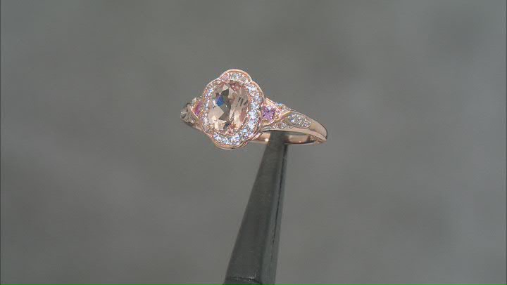 Peach Morganite With Pink Sapphire & White Zircon 18k Rose Gold Over Sterling Silver Ring 1.08ctw Video Thumbnail