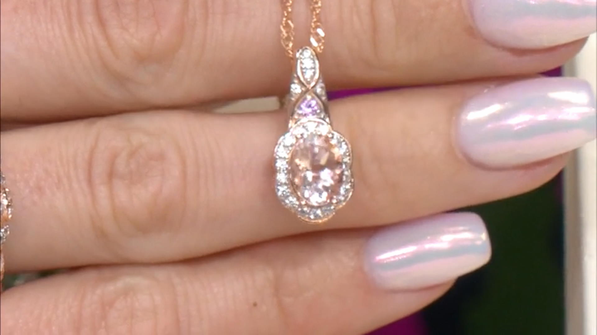 Morganite, Pink Sapphire, White Zircon 18k Rose Gold Over Sterling Silver Pendant With Chain 1.15ctw Video Thumbnail