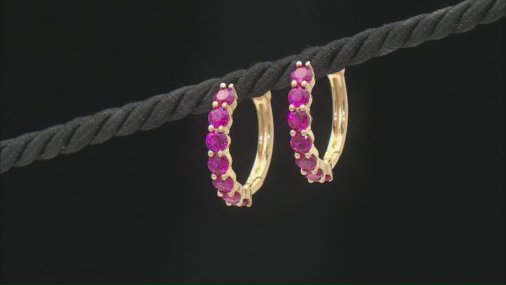 Red Lab Created Ruby 18k Yellow Gold Over Sterling Silver Earrings 3.84ctw Video Thumbnail