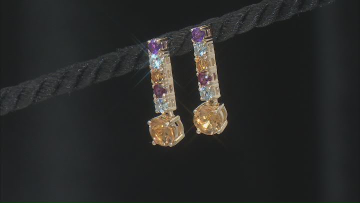 Multi Gemstone 18k Yellow Gold Over Sterling Silver Earrings 2.51ctw Video Thumbnail