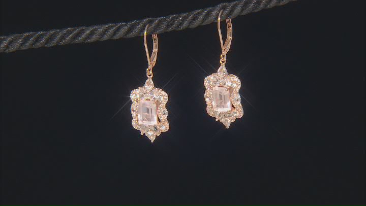 Rose Quartz With White Lab Sapphire 18k Rose Gold Over Sterling Silver Earrings 6.23ctw Video Thumbnail