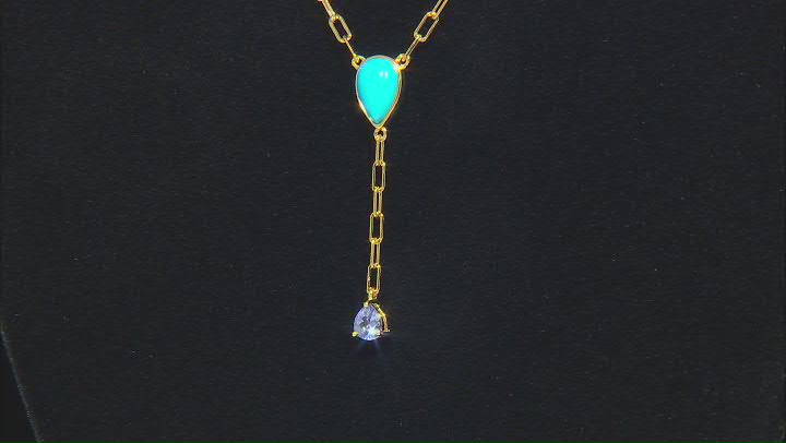 Sleeping Beauty Turquoise With Tanzanite 18k Yellow Gold Over Sterling Silver Necklace 0.26ct Video Thumbnail