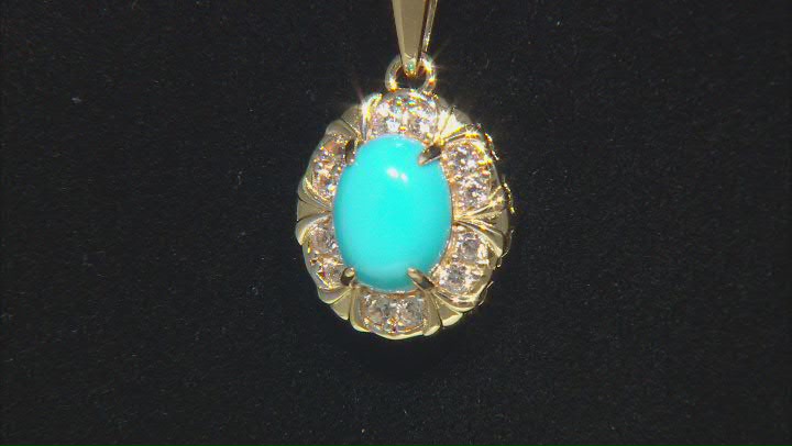 Sleeping Beauty Turquoise & Zircon 18k Yellow Gold Over Sterling Silver Pendant With Chain 0.36ctw Video Thumbnail