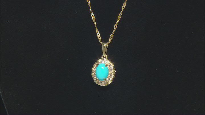 Sleeping Beauty Turquoise & Zircon 18k Yellow Gold Over Sterling Silver Pendant With Chain 0.36ctw Video Thumbnail